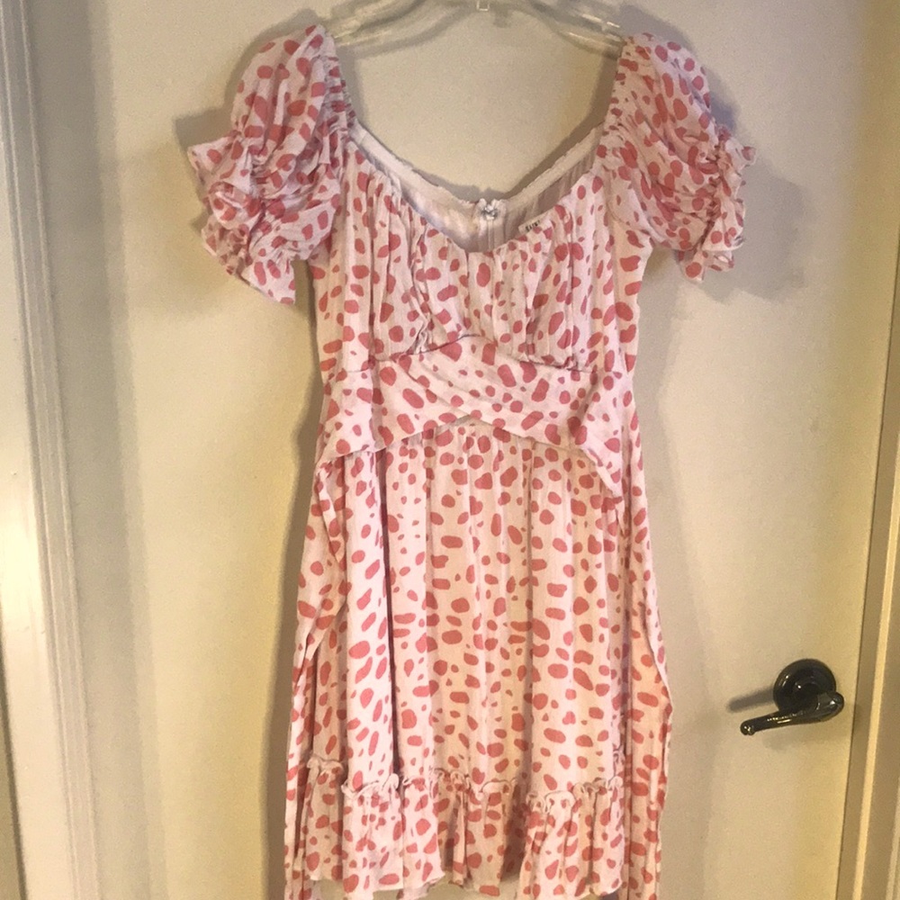 Saints and Sinners white with Pink Polka Dot Mini Dress Size XS
